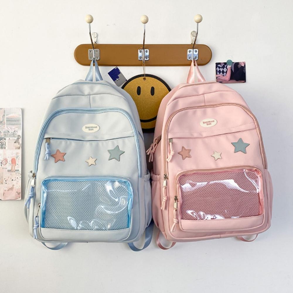 Y2K Милый Прозрачный Рюкзак со Звездами Ita Bag для Девочек Значок с Комиксами Большой Вместимости Женские Рюкзаки Модные Студенческие Школьные Сумки