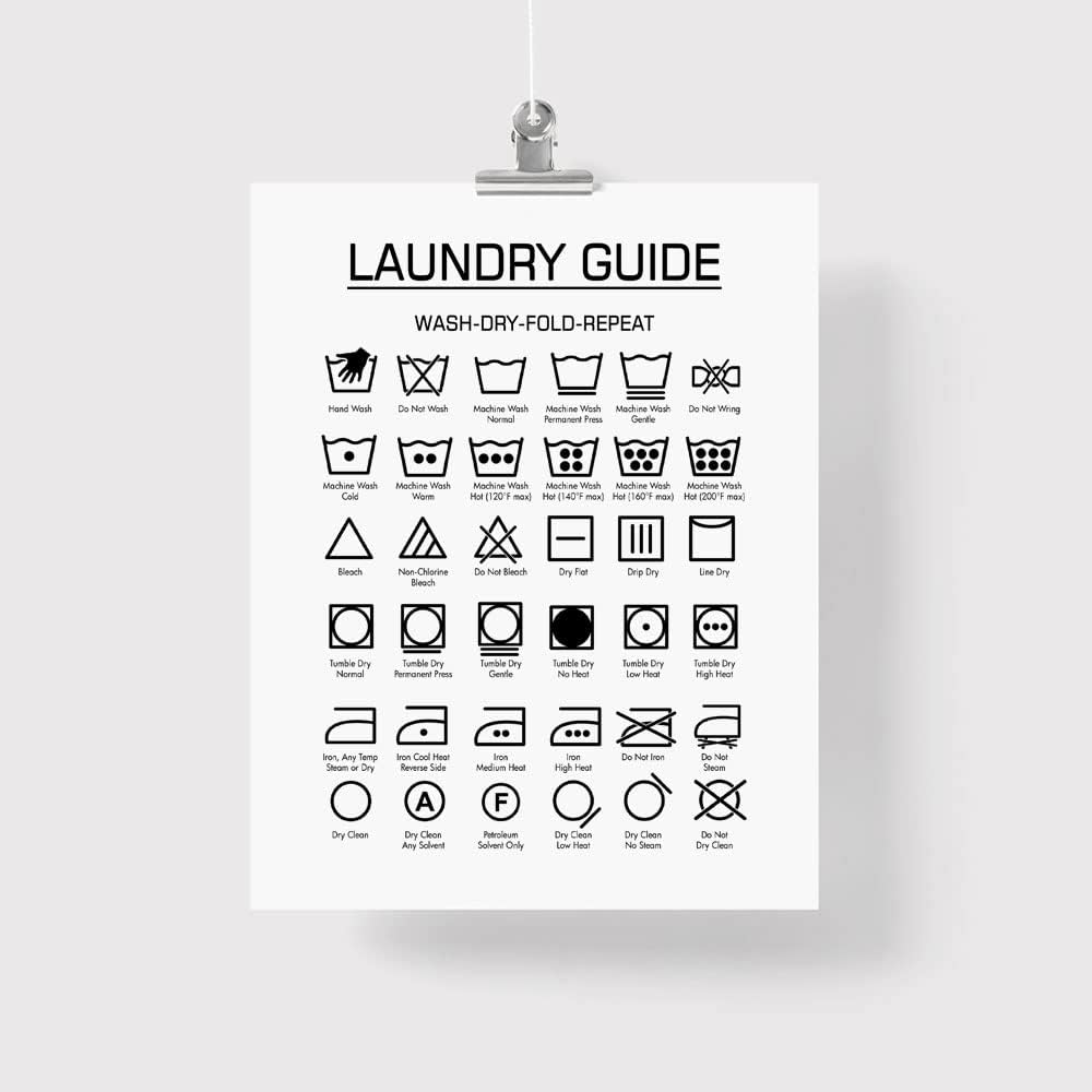 TSDTUO Laundry Wash Symbols Print Wall Art Laundry Symbols Guide Sign Art Farmhouse Wood Laundry Room Decor Wall Art Frame NOT INCLUDED (11x14inches)