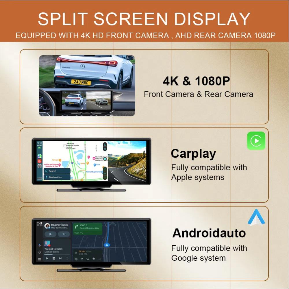 4K Высокое разрешение Беспроводной оптический датчик Carplay Автомобильный WiFi Навигатор GPS Двойная запись Видеорегистратор для вождения