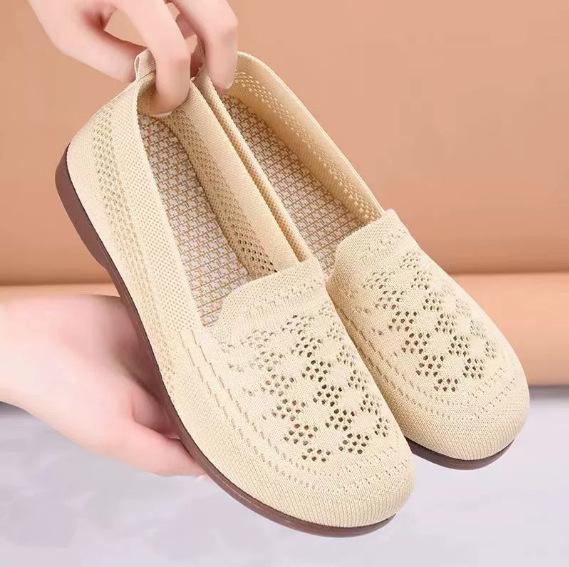 Summer New Cloth Shoes Women's Hollow Breathable Mesh Shoes Soft Sole One Pedal Shoes Elderly Shoes