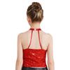 Girls Shiny Sequin Halter Crop Top Sleeveless Backless Design Cheerleading Jazz Dance Performance Top