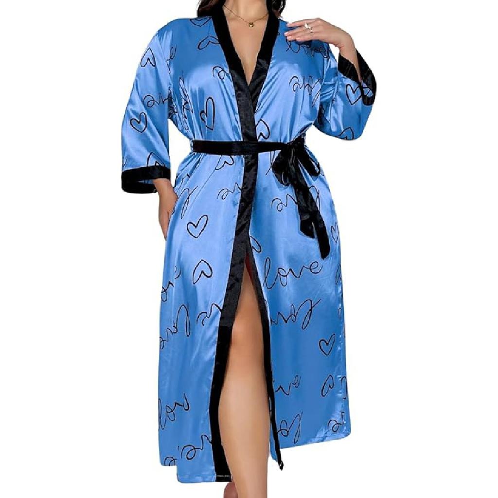 Женский халат на День святого Валентина больших размеров, сексуальный атласный халат, длинная одежда для сна