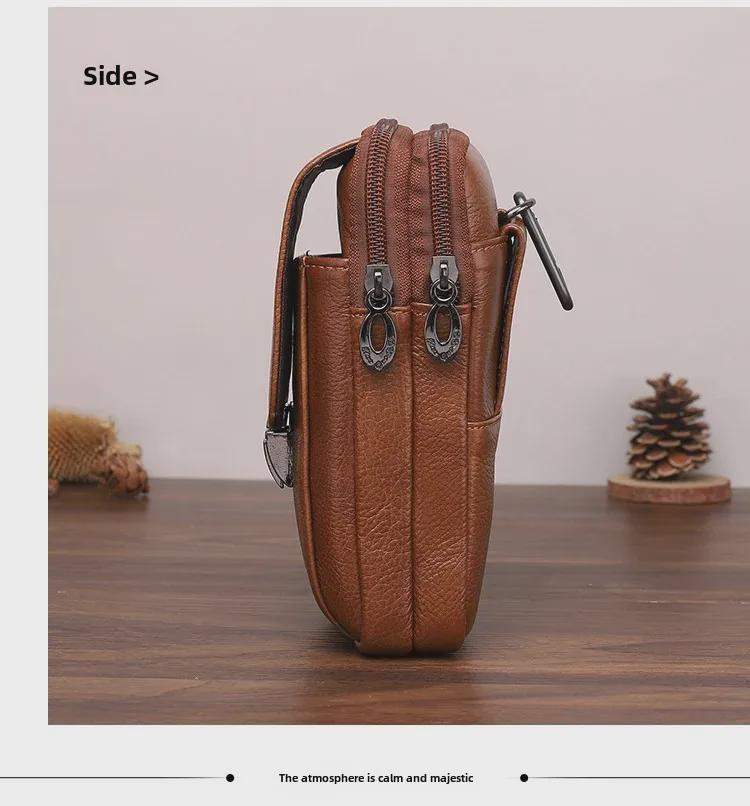 Мужская кожаная поясная сумка Xiaoduoli для мобильных телефонов 5,5"/6,5" с ремнем, держателем удостоверения личности из коровьей кожи 