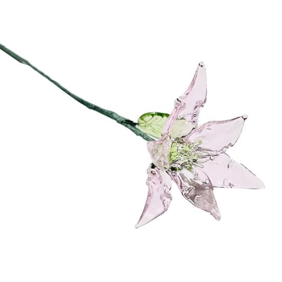 Hand-Blown Glass Flower Decoration with Wire Stem Handmade Colored Glaze Floral Figurine Home Living Room Office Table Flower Vase Ornament