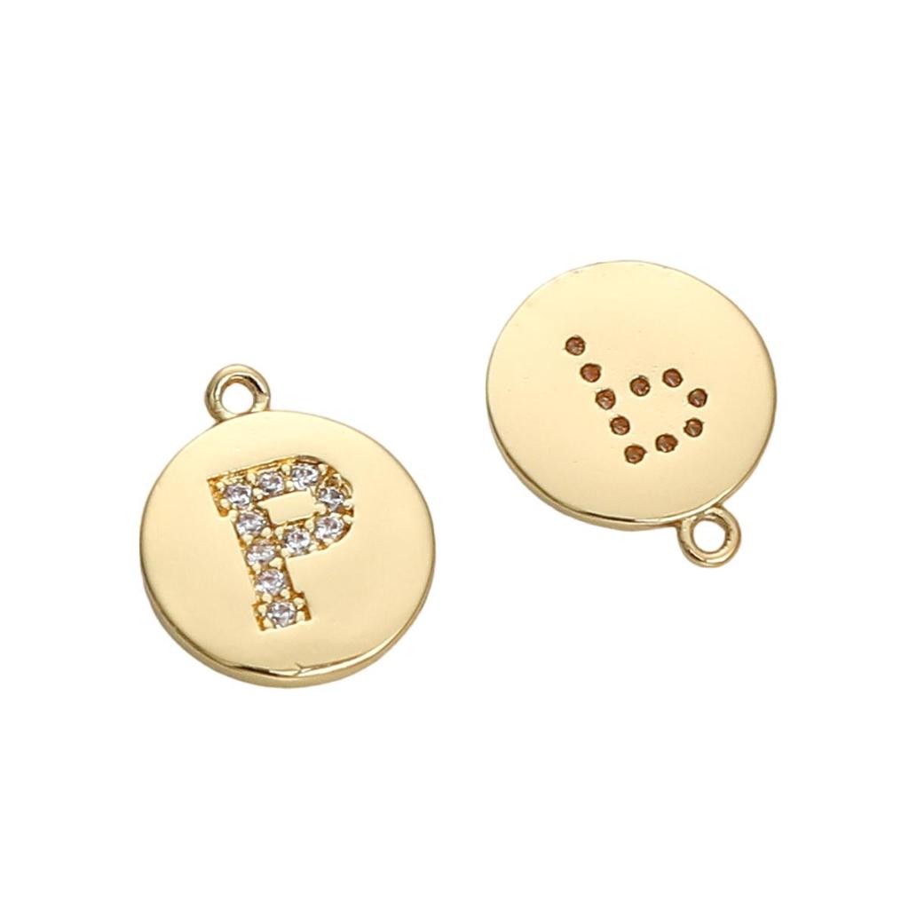 Copper Zirconium Inlaid Circular 26 Letter Pendant For DIY Jewelry Making Craft Accessories