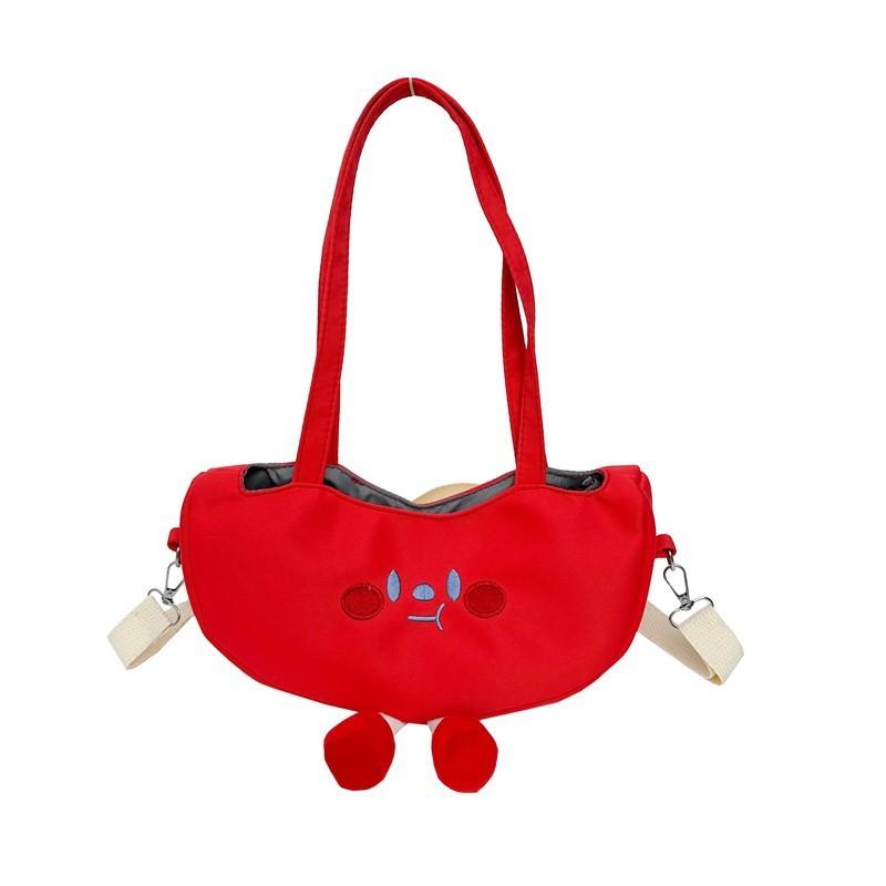 Soft Girl Canvas Crossbody Bag With Embroidered Design And Inner Pocket For Students