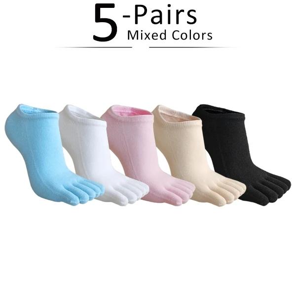 5 Pairs Toes socks No Show Pure Cotton Colorful Shallow Mouth Casual Soft Breathable,Deodorant,Invisible 5 Finger Harajuku Socks