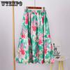 Юбка с цветочным принтом и полудлинной юбкой для женщин, весна/лето, длинная, в стиле ретро, с высокой талией, эластичная, длинная юбка
