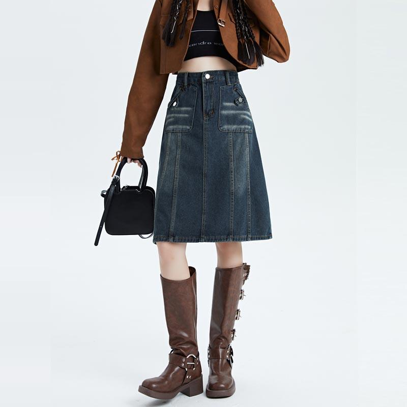 Плюс размер женская джинсовая юбка весна осень винтажная уличная свободная А-силуэт средней длины юбка повседневная одежда Y2K