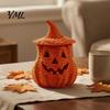 Rustic Fall Aesthetic Halloween Pumpkin Lantern Tabletop Decor, Woven Witch Hat Candy Bowl & LED Gothic Home Decor Prop, Centerpiece for Shelf Mantel