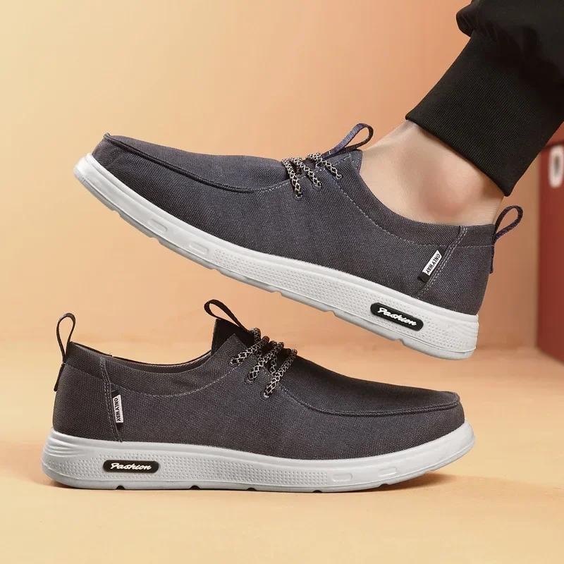 Men's Canvas Lightweight Shoes Fashion Breathable Mesh Sports Shoes Casual Men Vulcanized Shoes Classic Slip On Flat Loafer2025