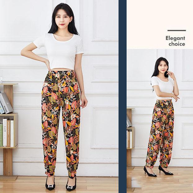 WTEMPO Женские летние осенние брюки большого размера, мягкие брюки-джоггеры для мам, весенние свободные брюки с принтом, эластичный пояс, повседневные укороченные брюки