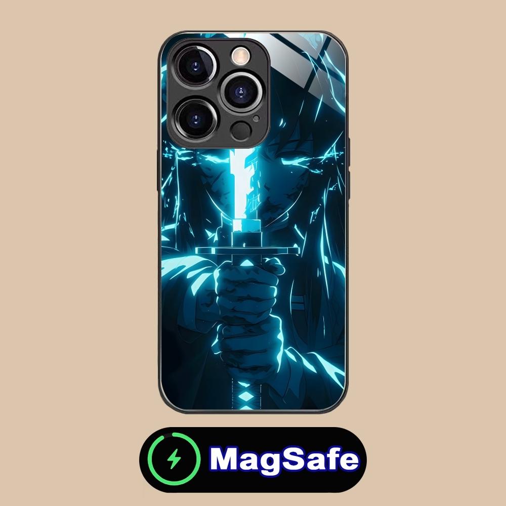 Demon Slayer Colored Neon Phone Case for iPhone 16 15 14 13 12 11 Pro Max Plus Mini MagSafe Wireless Charging Glass Phone Cover