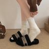 Korean Version of Xiaoxiangfeng Fluffy Slippers Women's Outer Wear 2025 Autumn and Winter New Velvet Warm Flat Bottom Embroidered One-character Cott