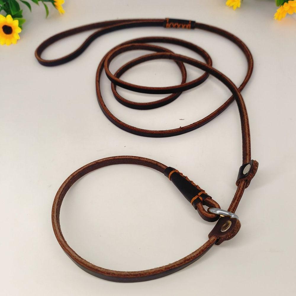 Soft Genuine Leather Dog Slip Lead No Pull Training Leash for Small Dogs and Cats Lightweight Pet Leads Puppy Dog Walking Leash