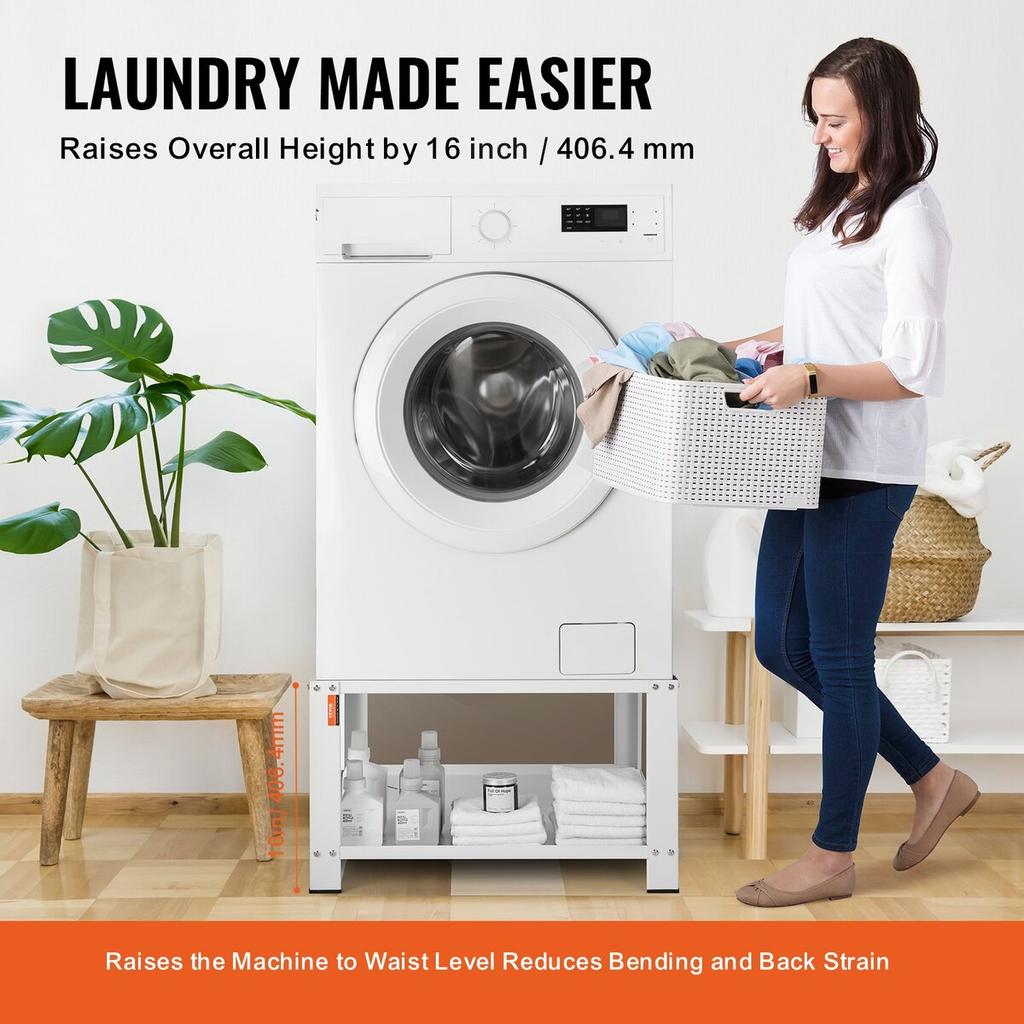 Laundry Pedestal with Storage Shelf, 711Lx711Wx406H mm, Washer And Dryer Base Stand Platform Universal Fit 299kg Capacity, Heavy Duty Steel