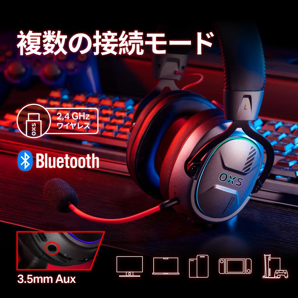 OXS Storm G2 Wireless Gaming Virtual Surround 3 EQ Low 50mm 40H RGB Bluetooth Mobile Gaming Headset, 7.1 Sound, Modes, 2.4G Latency, Drivers,