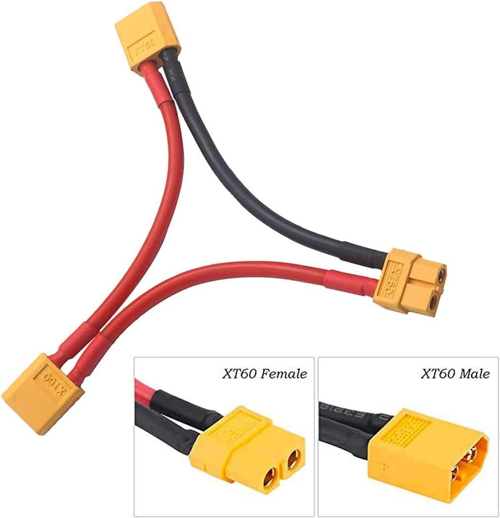 2Pcs XT60 Series Adapter Cable for 2 Lipo with 4 Pairs XT60 Connector – Voltage Increase, Male Female Connectors, for RC Models