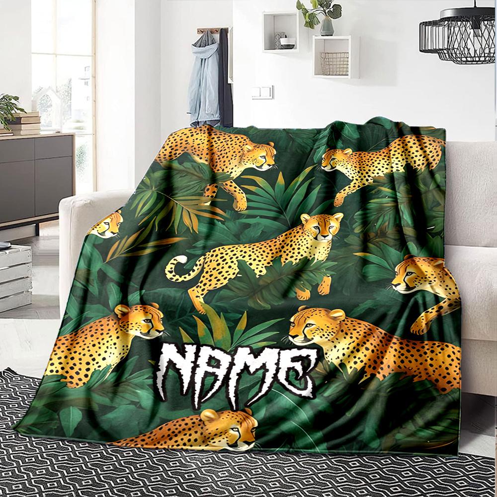 Jungle Leopard Artwork With Bold Typography Design Gift Personalized Text Soft Warm Cozy Throw For Sofa Couch Office Bed Picnics Ideal For All Seasons