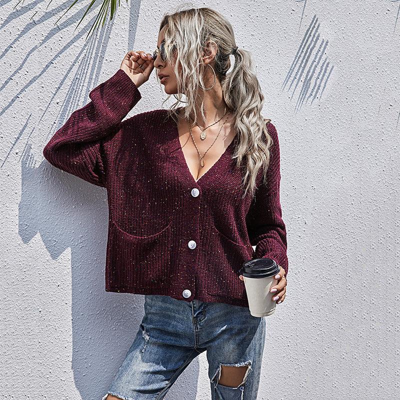 Autumn and Winter Women's Cardigan Sweater Slouchy Style Knit Mori Pure Color Dot Long Sleeve Sweater