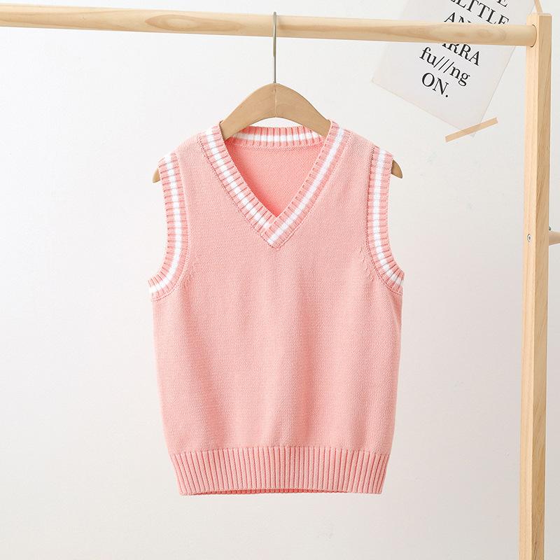 100% Хлопок Подростковый Детский Вязаный Жилет Мальчики и Девочки Школьная Форма Жилет-Свитер V-образный Вырез Пуловер Стиль Преппи Детский Топ Одежда