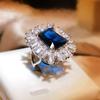 Silver Sparkling Blue/White Cubic Zirconia Rings For Women Wedding Engagement Party Noble Rings Anniversary Gift Jewelry