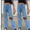 2024 European And American High Waisted Ripped Wide Leg Thin Jeans For Women