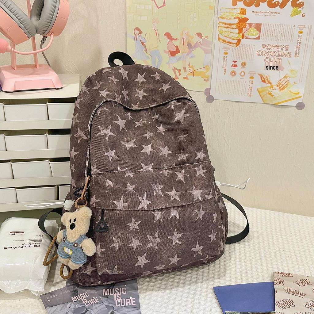 2025 Star Print Backpack for Female Students - Large Capacity, Lightweight, College & High School Schoolbag