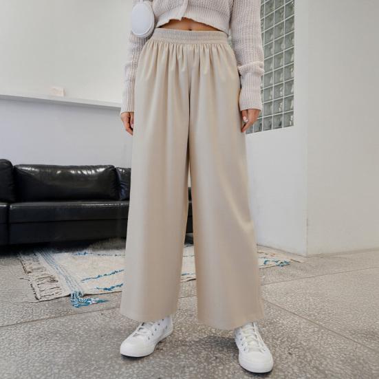 Женские укороченные брюки Эластичная высокая талия Однотонные брюки с широкими штанинами