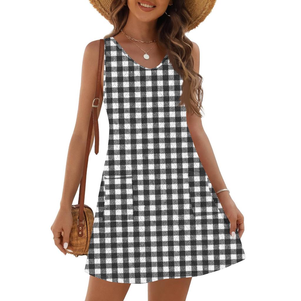 Женское модное повседневное летнее платье без манжет с карманом, V-образным вырезом и полосатым принтом, пляжный сарафан