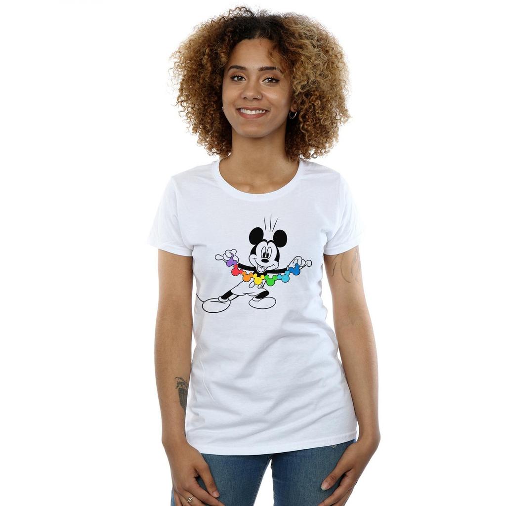 Disney Womens/Ladies Mickey Mouse Rainbow Chain Cotton T-Shirt