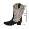 Fashion Mix Color Embroidered Mid Calf Western Boots Women Faux Leather Chunky Heeled Pointed Toe Cowboy Boots Woman Autumn Winter 2024