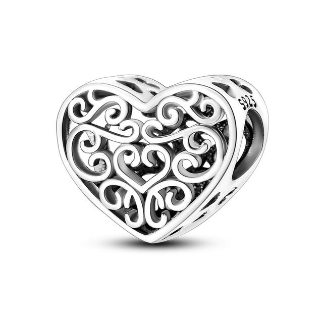 Heart Shape 925 Silver Family Lover Affection Pendant Charm Beads Fit Woman's Cute Bracelet DIY Jewelry For Women