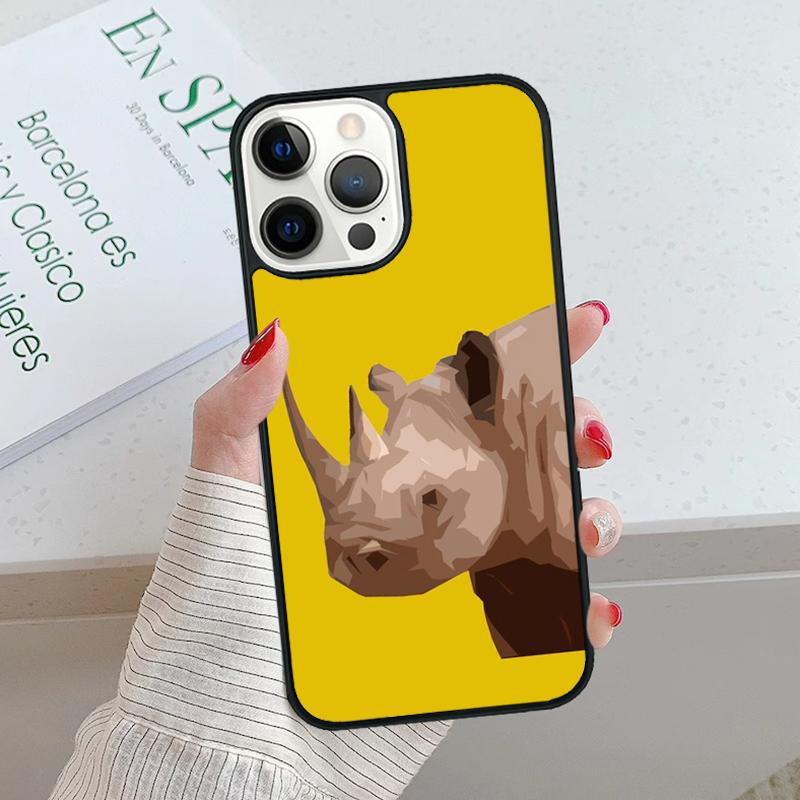 Чехол для телефона Животное Носорог Для iPhone 17 Air 15 16 16e 14 13 Pro Max Coque 12 11 Pro Max Для Apple PLUS fundas