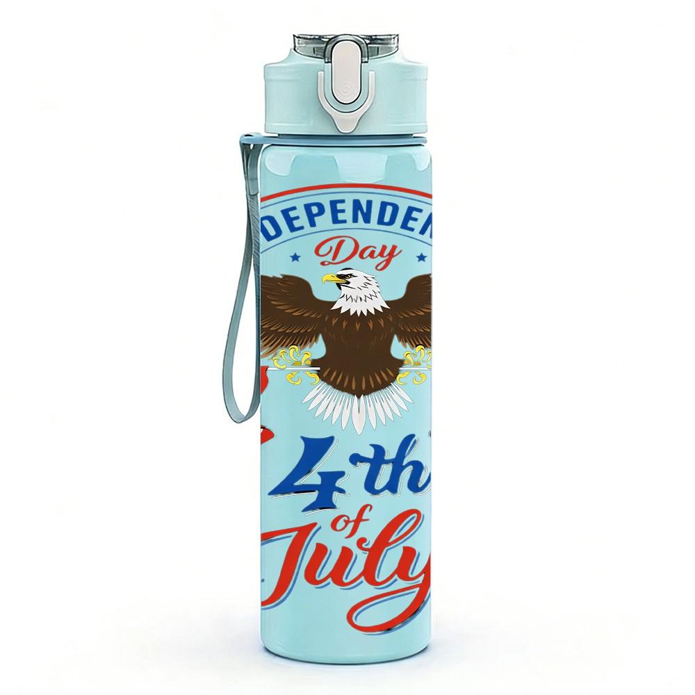 1PC 4th Of July Eagle American Flag Print 750ml Color Plastic Sports Water Bottle Leakproof Flip Straw Lid Suitable for Sports Office Home Use