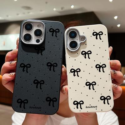 Чехол для телефона с текстурой кожи и бантом для iPhone 16 Pro 15 14 Plus 13 12 Pro Max 11, противоударный, мягкий, из ТПУ, тонкий, матовый чехол