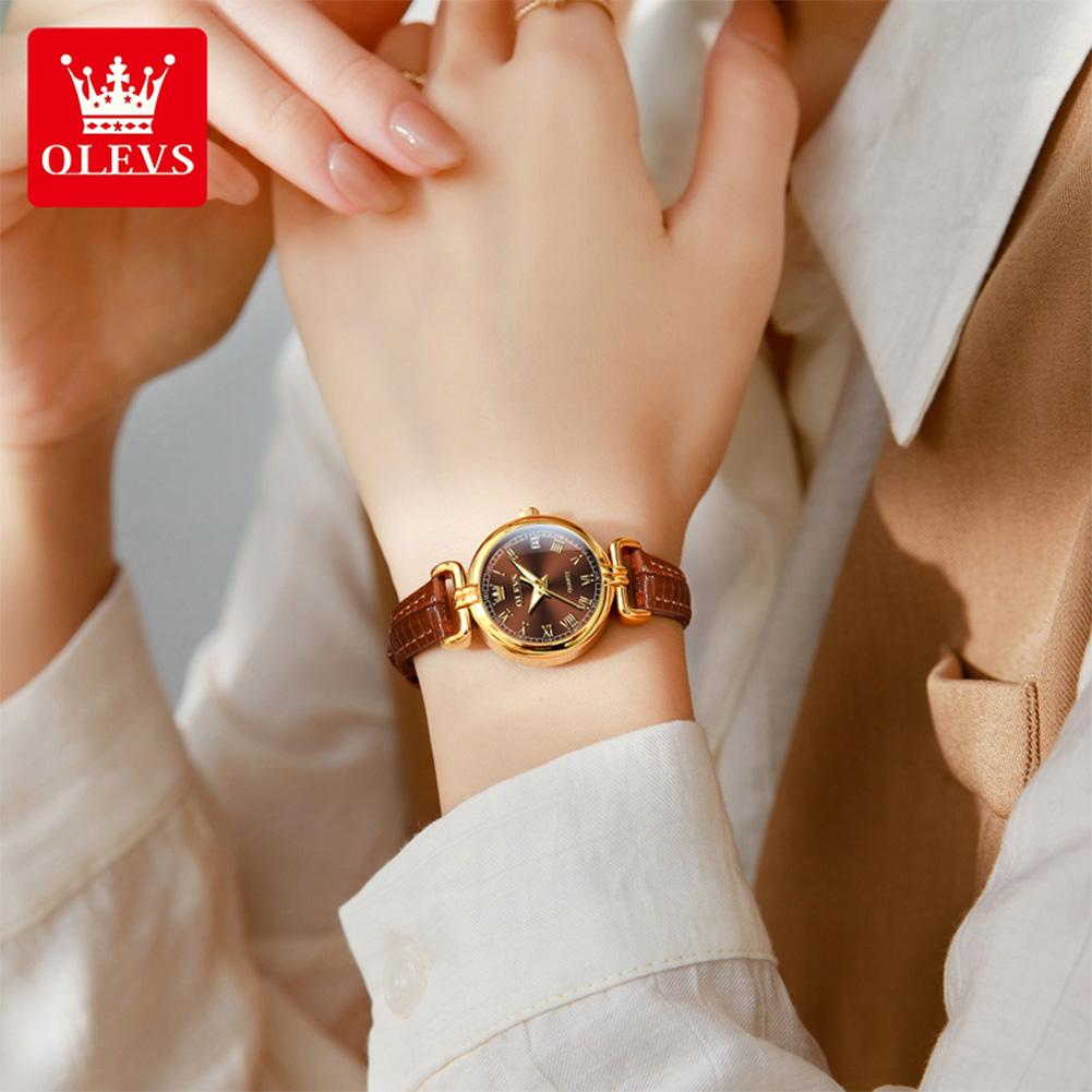 OLEVS 5645 Women's Watch Leather Strap Date Quartz Watch For Women High Hardness Mirror Roman Scale Fashion Ladies Hand Clock