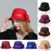 Women Fashion Vintage Formal Bowler Hats Imitation Woolen Flower Warm Party Bucket Cap Elegant Sun Hat EMA