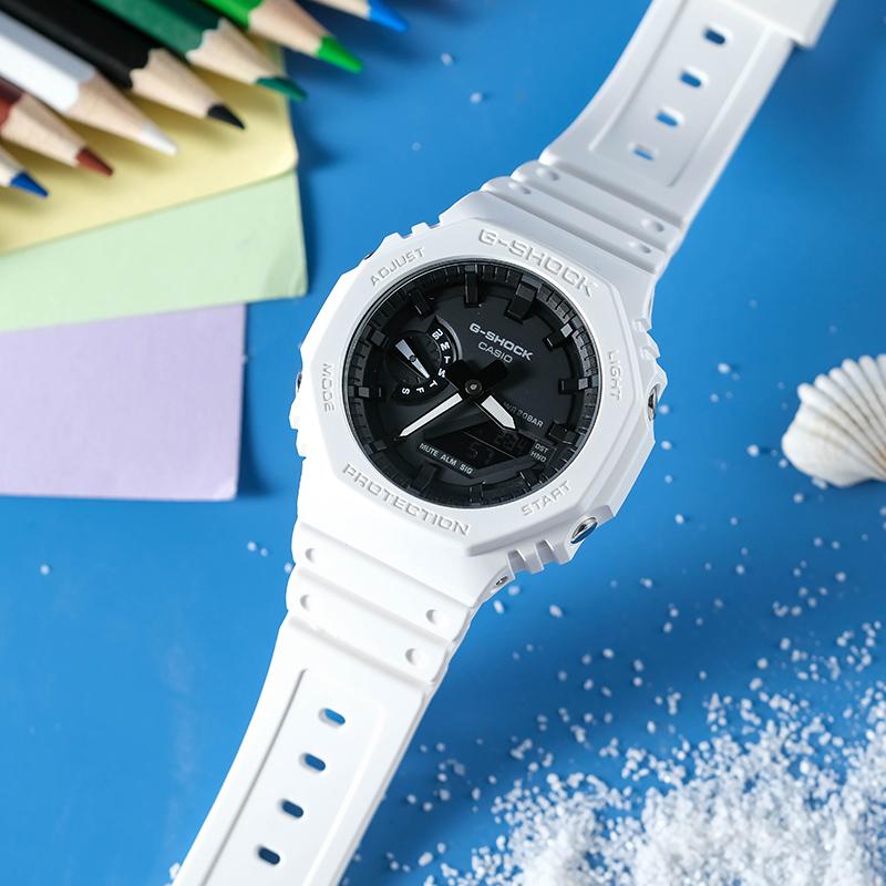 Casio Серия YOUTH с двойным дисплеем LCD/стрелки Тонкий восьмиугольный циферблат Двойной дисплей Спортивные Наручные часы для улицы Водонепроницаемые из углеродного волокна Кварцевые GA-2100-7APR