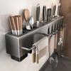 Wall-mounted Stainless Steel Knife and Cutting Board Storage Rack, Punch-Free, Multifunctional Kitchen Organizer.
