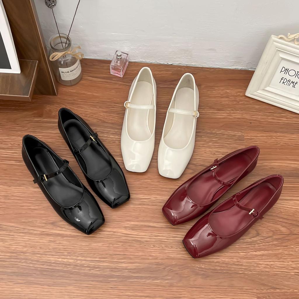 Mary Jane Shoes Comfortable Soft-soled Grape Mother Spring New Flat-soled Single Shoes Women's Light Board Word with Square Head Work Shoes