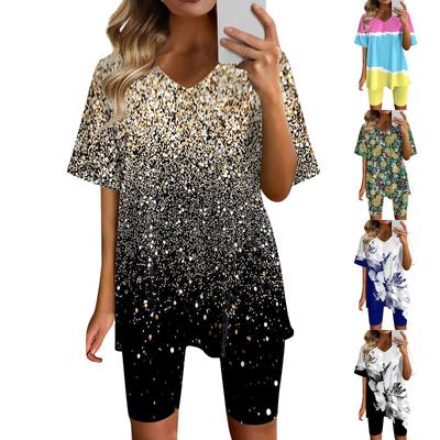 Женская одежда для дома, комплект из двух предметов для женщин, летняя футболка с v-образным вырезом, топы, шорты, спортивный спортивный костюм для тренировок