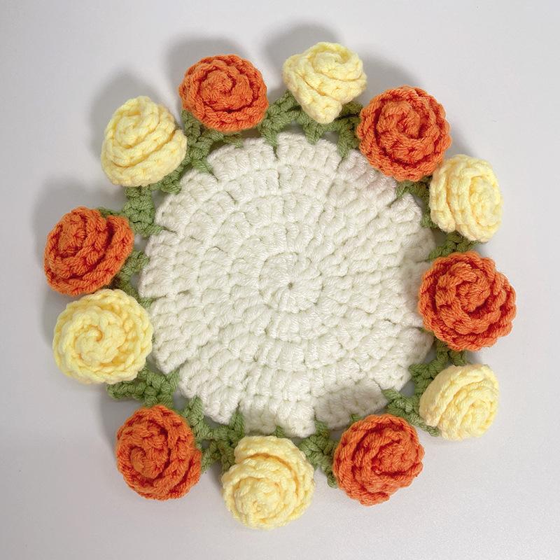 Готовый продукт новый милый стиль инс маленький цветочный подстаканник подставка под тарелку теплоизоляционная подставка ручная работа шерсть вязание крючком