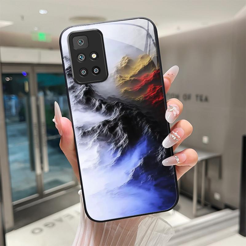 For Xiaomi Redmi 10 Prime 2022 Phone Case Tempered Glass Hard Shell flower Cute cats Coque For Redmi10 10Prime 2022 Back Cover