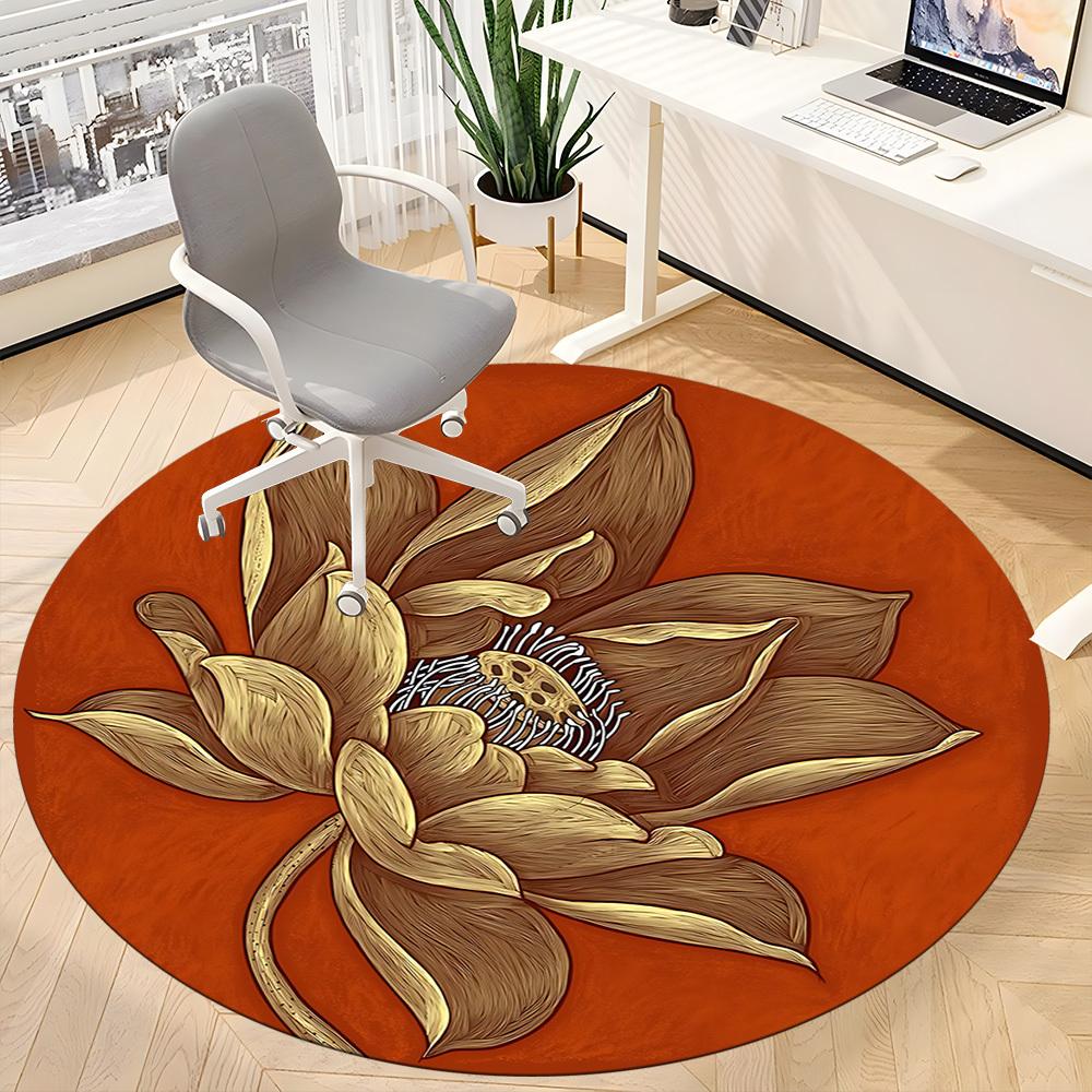 1pc Lotus Bloom Office Round Area Rug, Mat Suitable For Office, Under Office Chairs Bedroom Living Room Home Decor, Room Deco