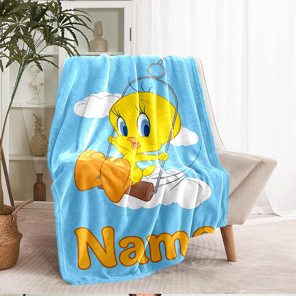 Custom Name Tweety Theme Printed Blanket - Perfect for Couch, Bed, Travel & Outdoor Use | Machine Washable, Cozy & Durable.