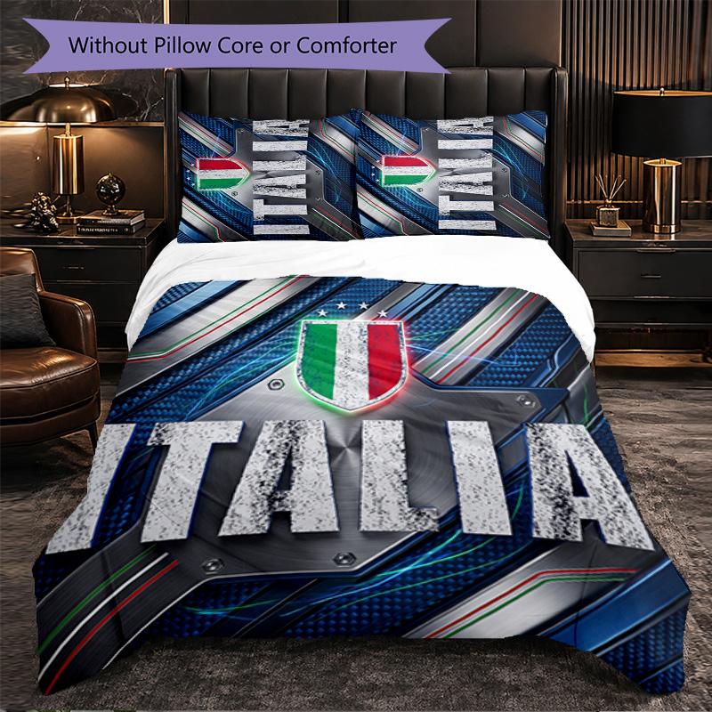 Italy Football Pattern 3 Pieces Bedding Set Soft Microfiber Duvet Cover with Pillow Cases for Bedroom