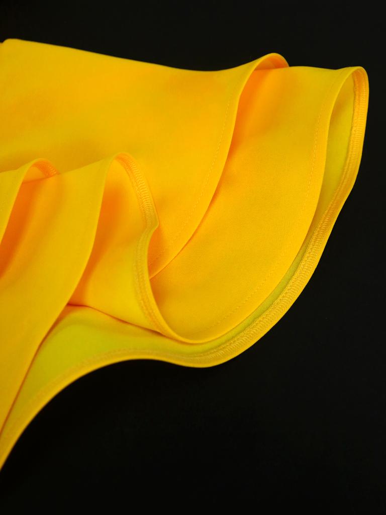 AOMEI Желтые платья трапециевидной формы для женщин с круглым вырезом и короткими рукавами с оборками и высокой талией Плиссированные офисные повседневные повседневные вечерние платья миди Наряды