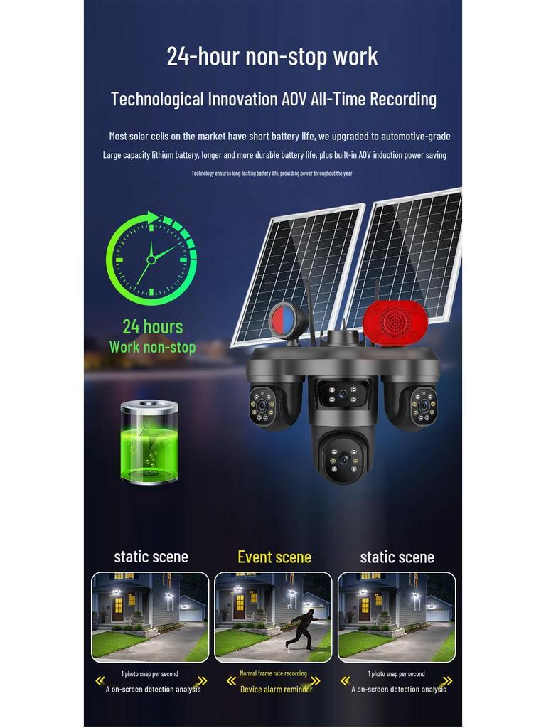 Solar-Powered Three-Lens Night Vision HD Outdoor Surveillance Camera