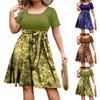 Women's Fashionable And Trendy Round Neck Short Sleeved Waist Print Dress In Plus Size